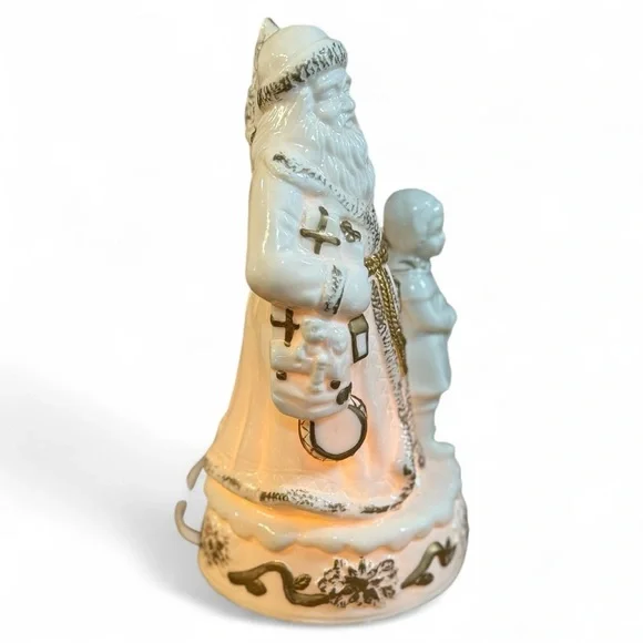 Vintage Light-Up Santa Claus with Child Christmas Figurine 9" Gold - Picture 5 of 7